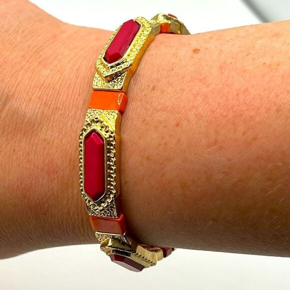 *3/$20* Vintage look gold tone, orange, and deep bright pink bracelet - Picture 3 of 3
